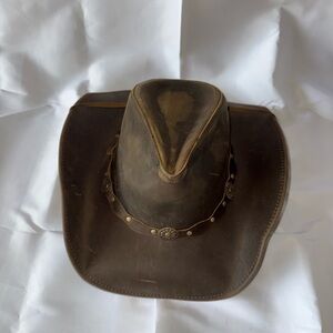 Men's Western Leather Cowboy Hat with Decorative Band